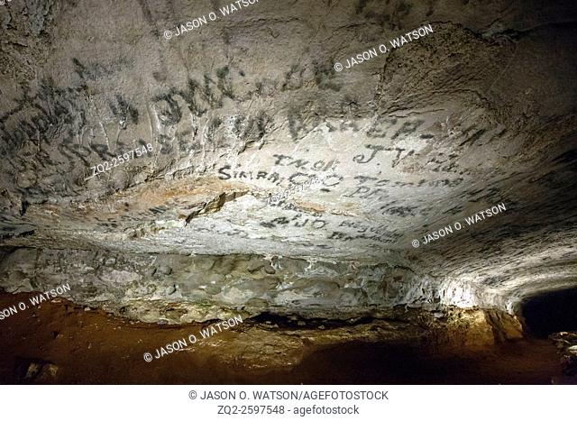 Antique graffiti painted on the walls of Mammoth Cave, Mammoth Cave National Park, Kentucky, United States of America