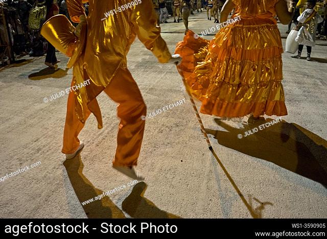 'Traditional 'Murgas' and samba schools during the Llamadas' (the calling) procession that officially starts the carnival in Montevideo, Uruguay