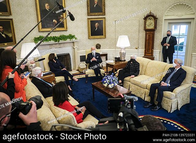 President Joe Biden, Vice President Kamala Harris and Secretary of the Treasury, Janet Yellen meet with business leaders about the critical need for the...