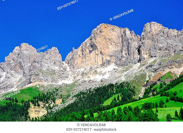 Dolomite peaks, Rosengarten, Val di Fassa, Italy Alps
