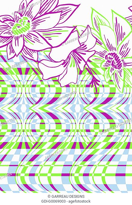 Tropical flowers and distorted line design