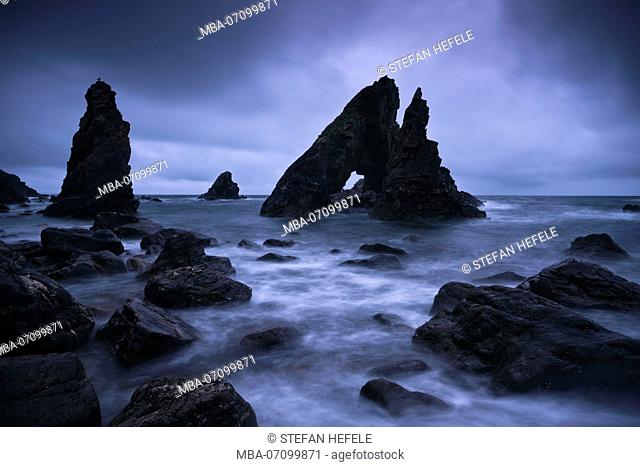Rock formations 'The Breeches', Crohy Head, County Mayo, Ireland, daybreak, Blue Hour