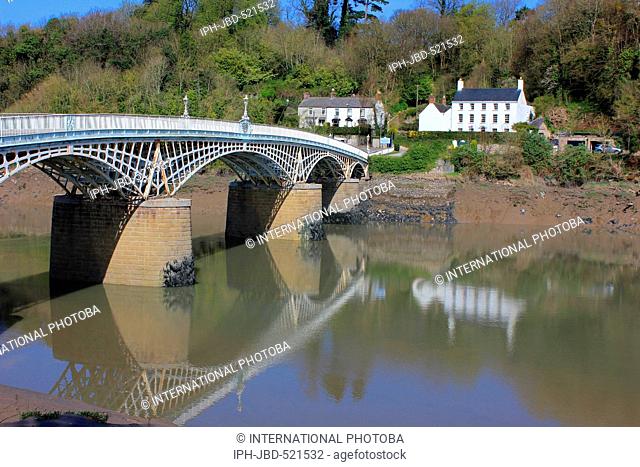 Wales Monmouthshire Chepstow The beautiful cast iron bridge over the River Wye built by John Rennie in 1816 marks the boundry between Wales and England Jeanetta...