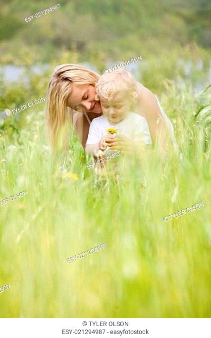 Mother and Son in Green Meadow