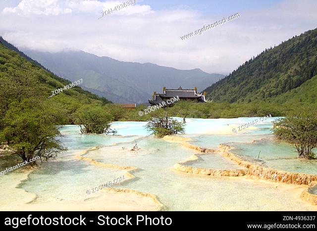 Huanglong Scenic and Historic Interest Area, Sichuan, China colorful pools formed by calcite deposits