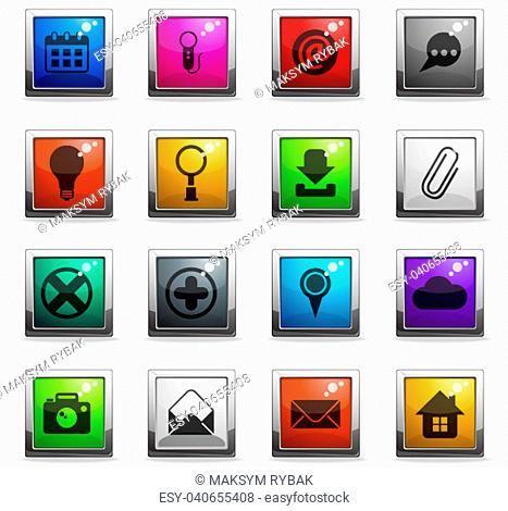 user interface vector icons in square colored buttons for web and user interface design