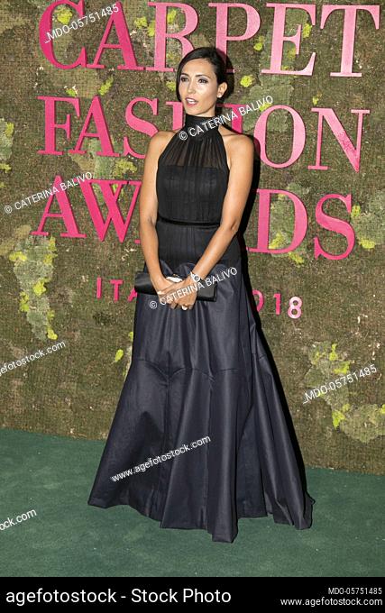 Green carpet Fashion Awards 2018. In the picture:Caterina Balivo. An enchanted forest has invaded this year Piazza della Scala