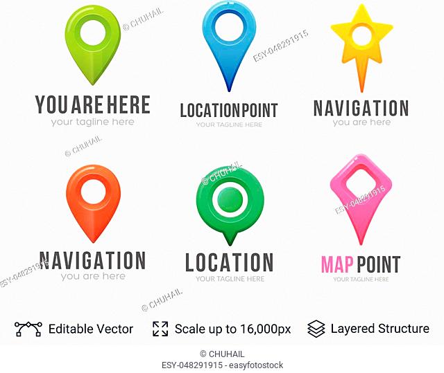 Navigation pin sign isolated on white. Bright vector icons collection