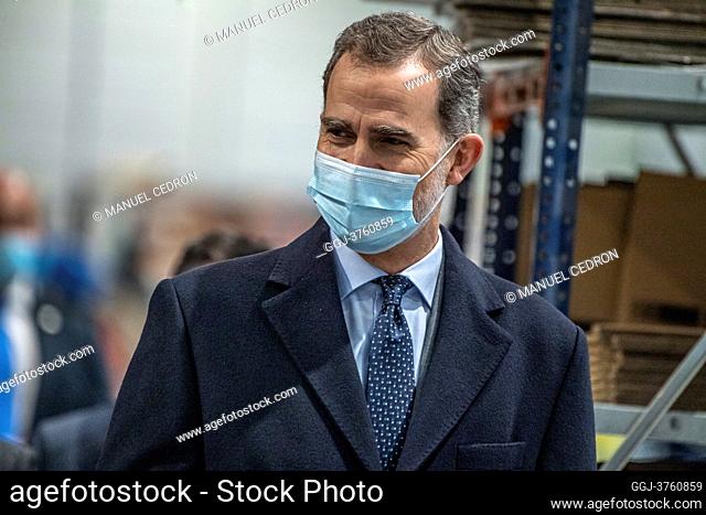 King Felipe VI of Spain inaugurates the new logistics center of the SEUR company in Illescas on January 25, 2021 in Illescas, Toledo, Spain