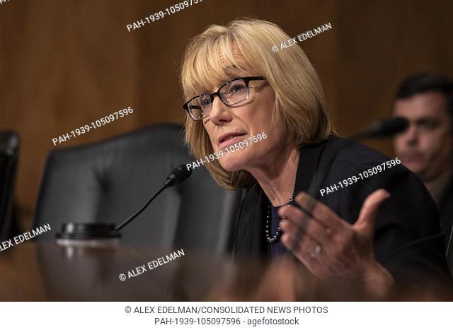 United States Senator Maggie Hassan, Democrat of New Hampshire, asks a witness a question during a Senate Homeland Security Committee Senate Homeland Security...