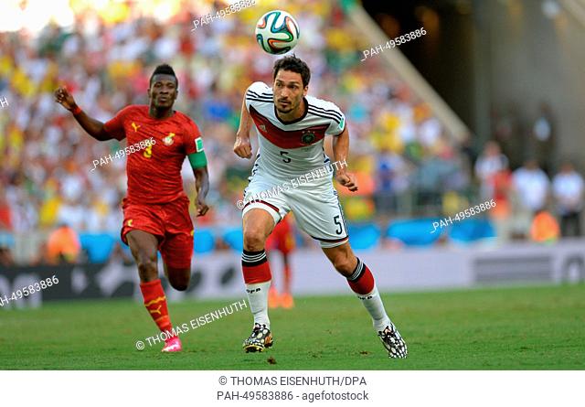Germany's Mats Hummels during the FIFA World Cup 2014 group G preliminary round match between Germany and Ghana at the Estadio Castelao Stadium in Fortaleza