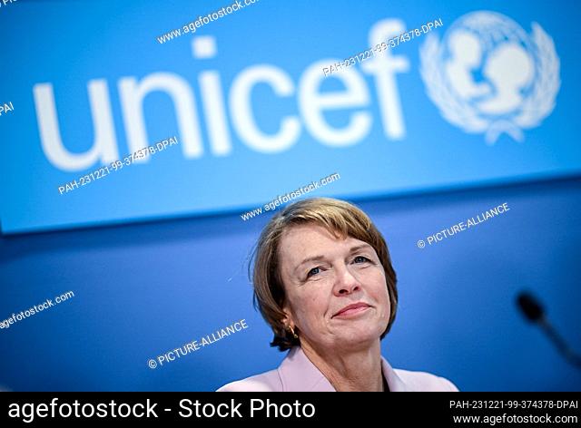 21 December 2023, Berlin: Elke Büdenbender speaks at the Unicef Photo of the Year 2023 press conference. Unicef Germany and GEO magazine