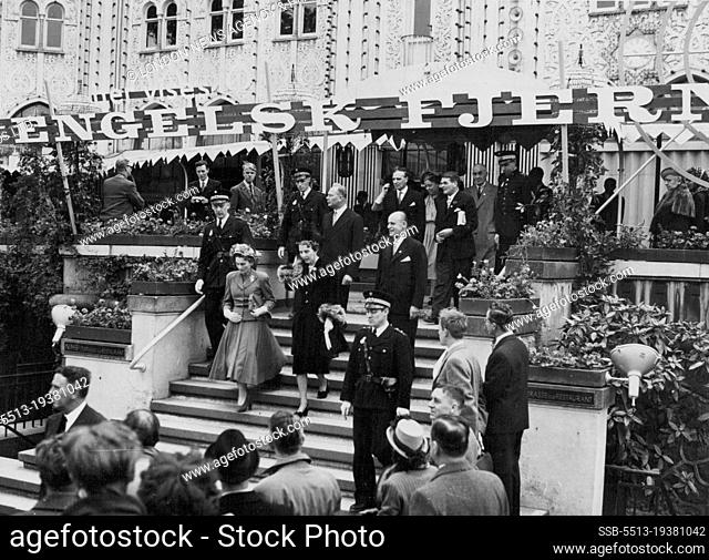 British Exhibition In Copenhagen Opens -- The Royal Party (L. to R) on steps, Duchess of Gloucester, Queen Ingrid of Denmark with the Duke of Gloucester...
