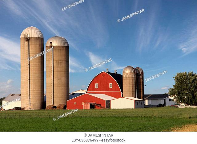 Rural farm scene with a dramatic sky and copy space