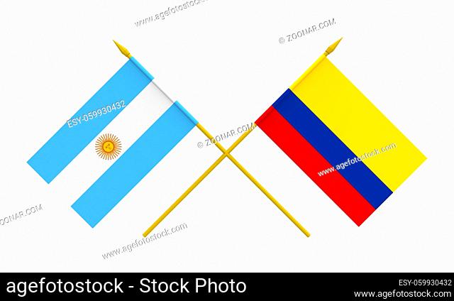 Flags of Argentina and Colombia, 3d render, isolated on white