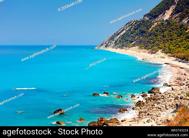 The beach Pefkoulia in Lefkada, Greece
