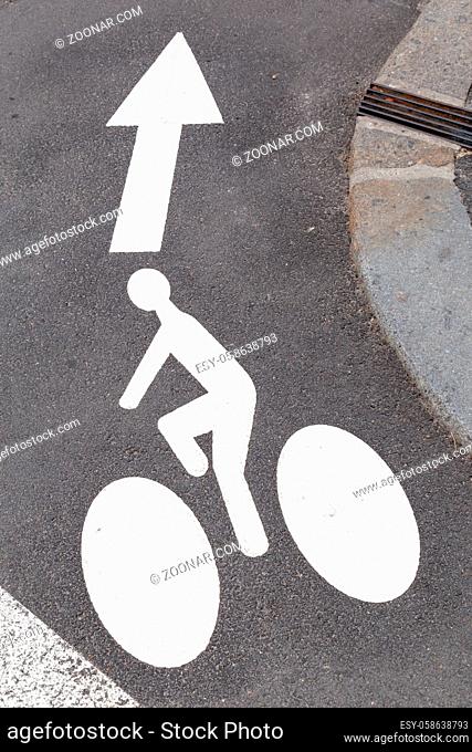 Bicycle trail sign for cyclist in the streets of center of Orleans following the touring circuit along the Loire in France