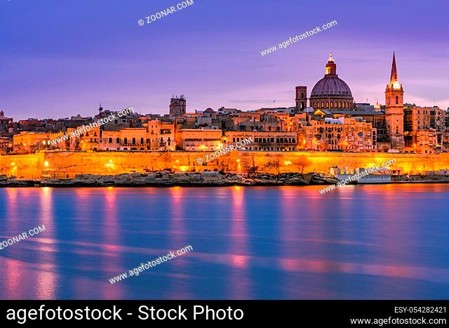 Valletta skyline night view, Malta
