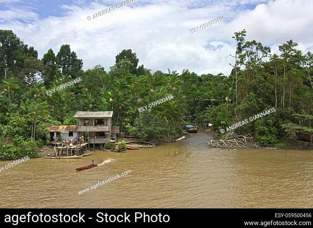 Amazon river view, Indians Village by the river, Brazil, South America