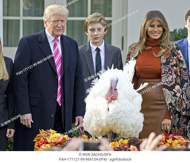 United States President Donald J. Trump and First Lady Melania Trump host the National Thanksgiving Turkey Pardoning Ceremony in the Rose Garden of the White...