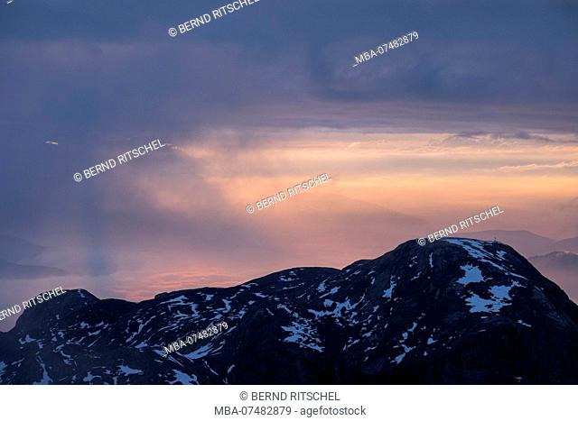 View from the HochkÃ¶nig towards east and Dachstein area at sunrise, Salzburg county, Austria