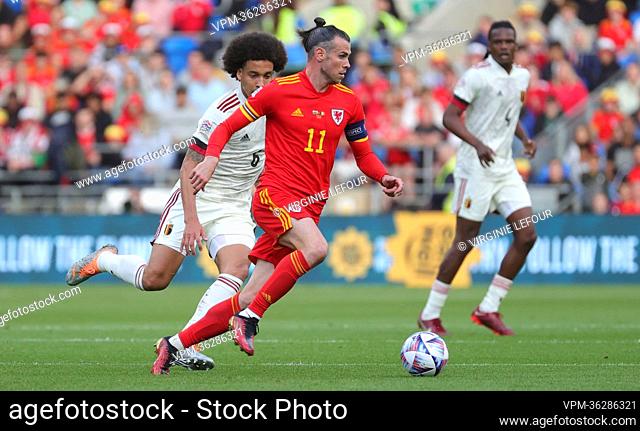 Belgium's Axel Witsel and Welsh Gareth Bale fight for the ball during a soccer game between Wales and Belgian national team the Red Devils