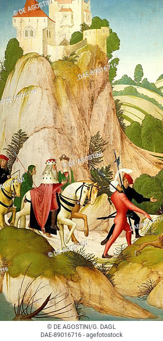 Departure for the hunt of Leopold III, Duke of Austria (Vienna 1351-Sempach, 1386), detail, 1507 painting taken from the Stories of St Leopold by Rueland...