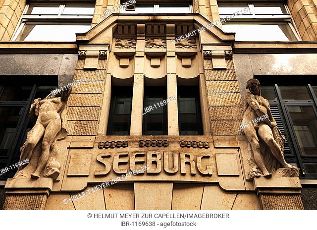 Decorative entrance portal, detail of a commercial building, Hamburg, Germany, Europe