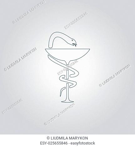 Pharmacy with caduceus, bowl with a snake. Flat web icon or sign isolated on grey background. Collection modern trend concept design style vector illustration...