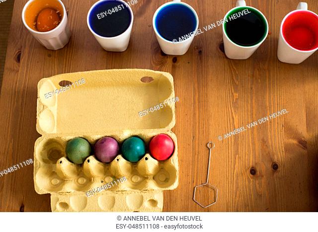 Colorful easter eggs. Coloring. Preparation of the Easter, painting eggs, colorful