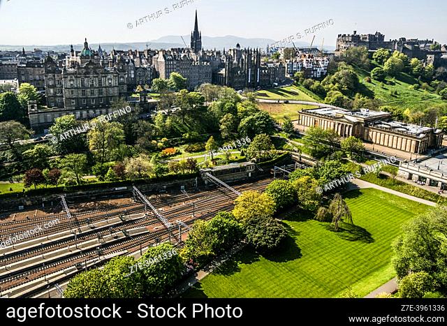 Edinburgh Waverley Station. View from Scott Monument. Edinburgh, Scotland, United Kingdom