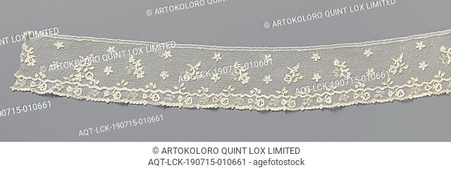 Strip of needle lace with flower sprays and star-shaped flowers, Strip of natural colored needle lace: Argentan lace and Alençon lace