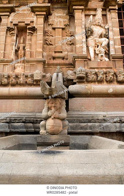 Carved Statues of Goddess on Outside wall of Brihadeshwara Temple called Big Temple Built By Raja Chola at Thanjavur , Tamil Nadu , India