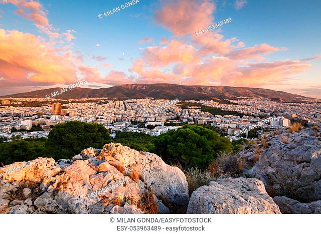 View of eastern Athens from Lycabettus hill, Greece