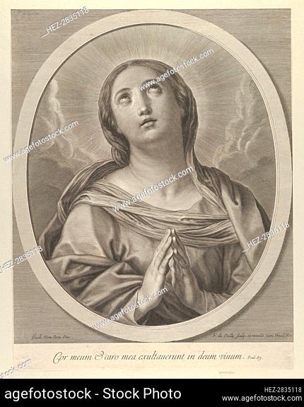 The Virgin in prayer, looking up with clouds behind her, in an oval frame, after Reni, .., 1648-81. Creator: François de Poilly