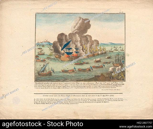 Naval battle between the Russian and Ottoman fleet in the Black Sea on June 28 and 29, 1788, 1788. Creator: Anonymous
