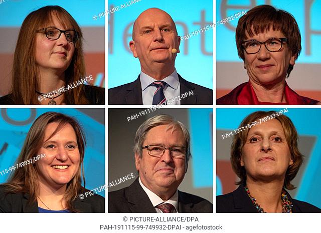 15 November 2019, Brandenburg, Potsdam: The six-part picture combo shows the Brandenburg SPD's ministerial team for the planned red-black-green coalition:...