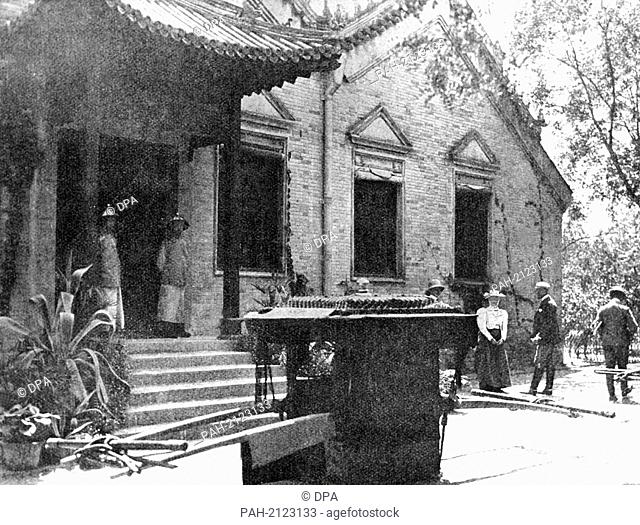 The German embassy building in Beijing around the turn of the century (undated picture). Climax of the Boxer Rebellion was the assassination of the German...