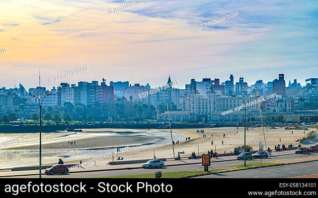 MONTEVIDEO, URUGUAY, JULY - 2017 - Coastal urban scene at montevideo city, Uruguay