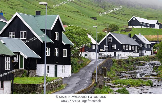 Village Kvivik. The island Streymoy, one of the two large islands of the Faroe Islands in the North Atlantic. Europe, Northern Europe, Denmark, Faroe Islands
