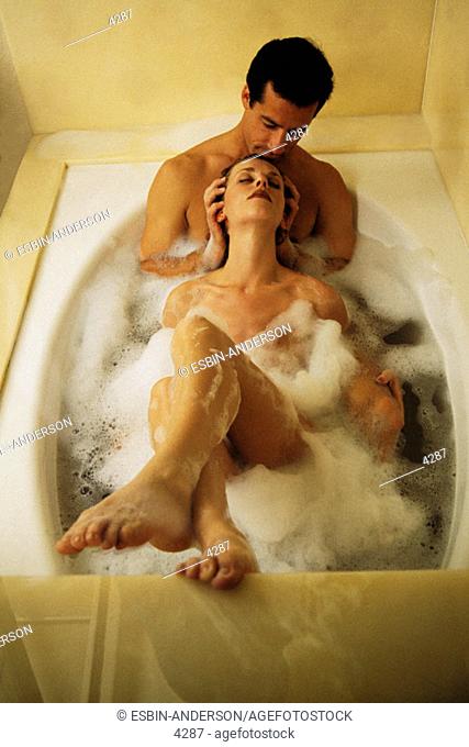 Couple enjoy bubble bath