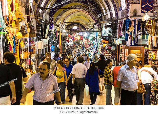 Istanbul, Turkey. Shopping in a passageway of the Kapali Carsi, the Grand Bazaar