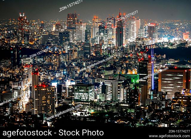 Shinjuku Building group of night view. Shooting Location: Tokyo metropolitan area