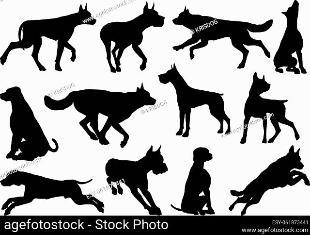 A set of detailed animal silhouettes of a pet dog