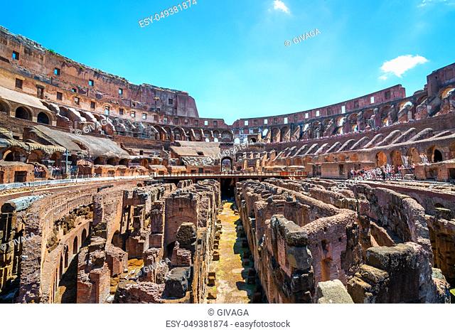 ROME, ITALY - June 18, 2016: View of the Colosseum inside, Rome, Italy