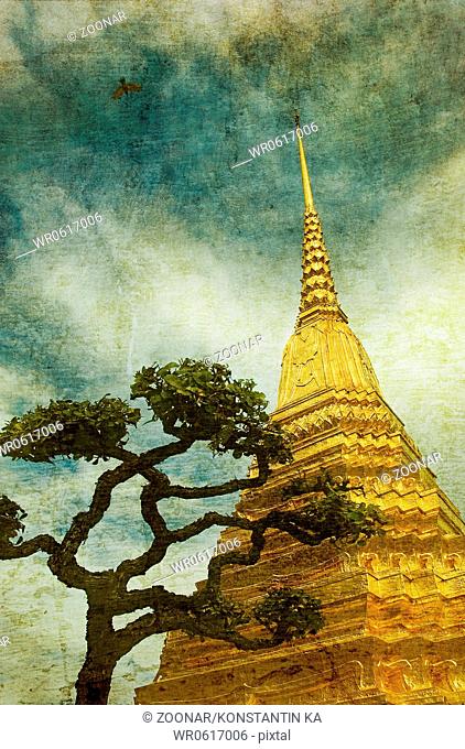 Vintage image of Golden stupa in Wat Phra Kaew, Bangkok