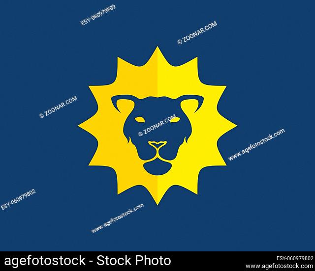 Shinning sun with lion face inside