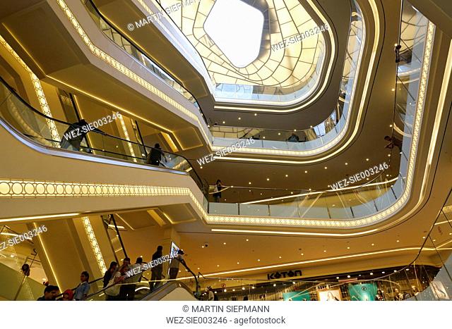 Turkey, Istanbul, Staircase of Demiroren Istiklal Shopping Center