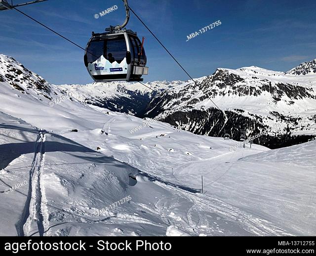 Galtür ski area, Silvapark, Silvretta, ski slope, Breitspitzbahn, monocable gondola, mountains, winter landscape, Verwallgruppe, Paznauntal, Tyrol, Vorarlberg
