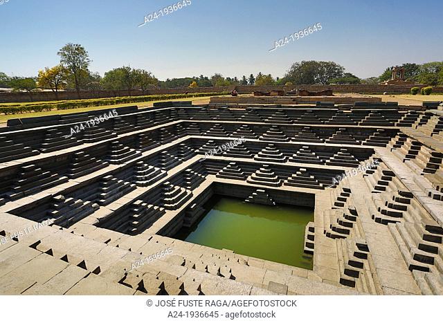 India , Karnataka State, Hampi City , ruins of Vijayanagar City XV century , (W.H.), Royal Enclosure, steped tank